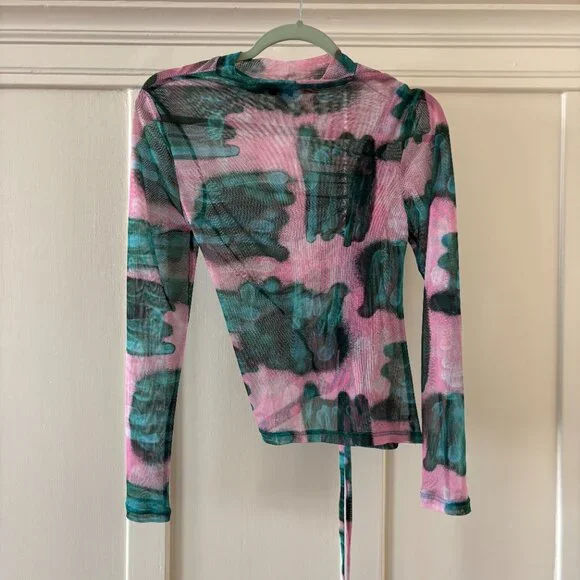 Topshop Rave Maximalist Mock Neck Long Sleeve Mesh Top SMALL - Picture 6 of 6